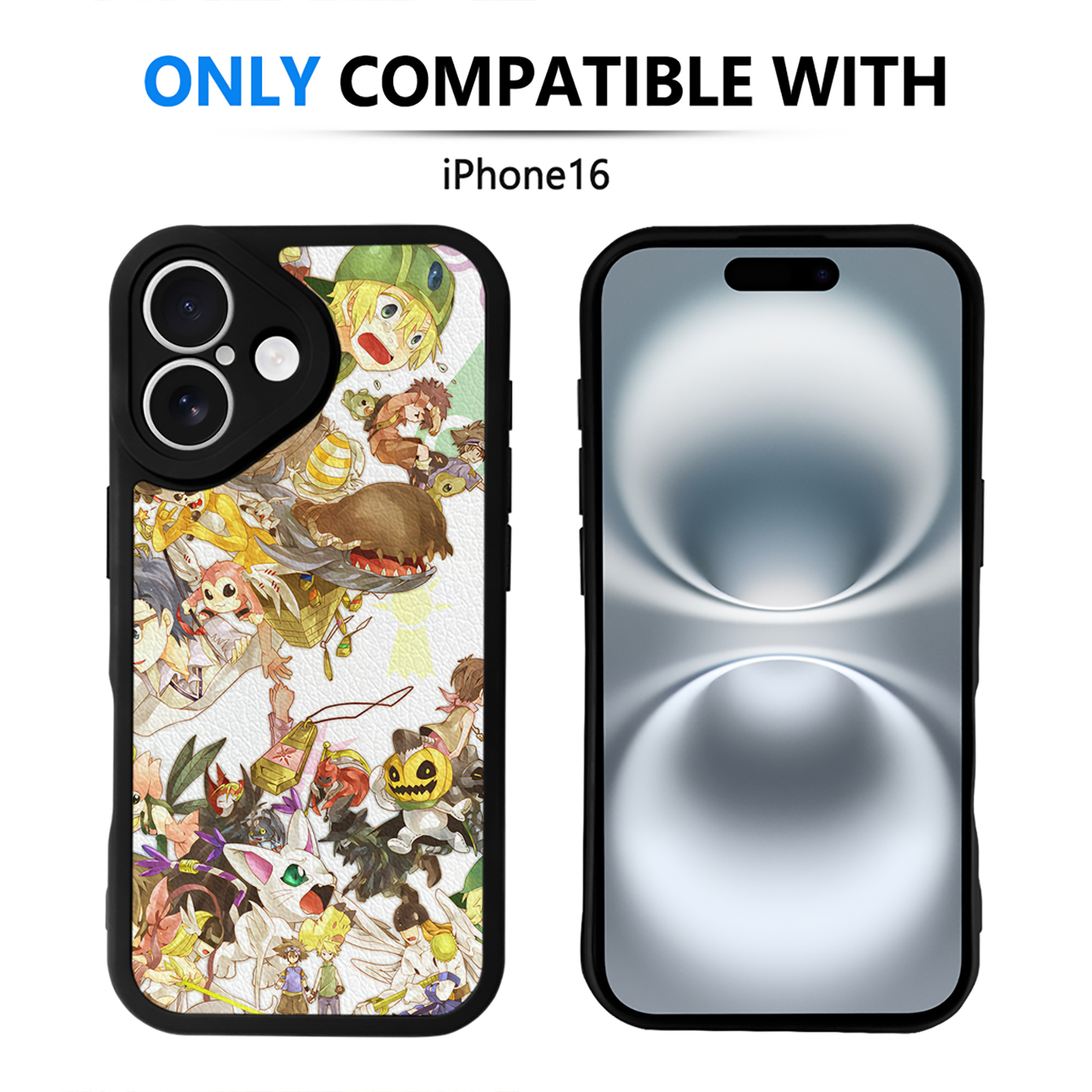 （画像用） Digimon デジタルモンスター/デジモン 【iPhone 16シリーズ対応】シリコンスマホケース（レザー調） 材質：シリコン